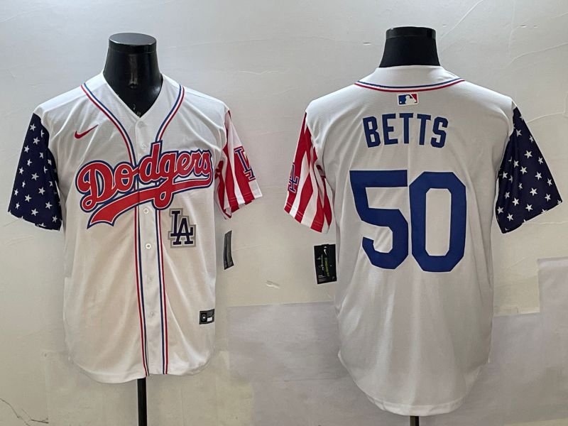 Men Los Angeles Dodgers 50 Betts White a generation of national flags Joint name 2025 Nike MLB Jersey style 1